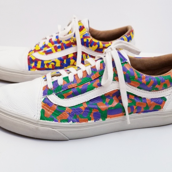 Vans Old Skool Leather Custom Painted Lace Up Sneakers, Size 11 - Picture 9 of 16